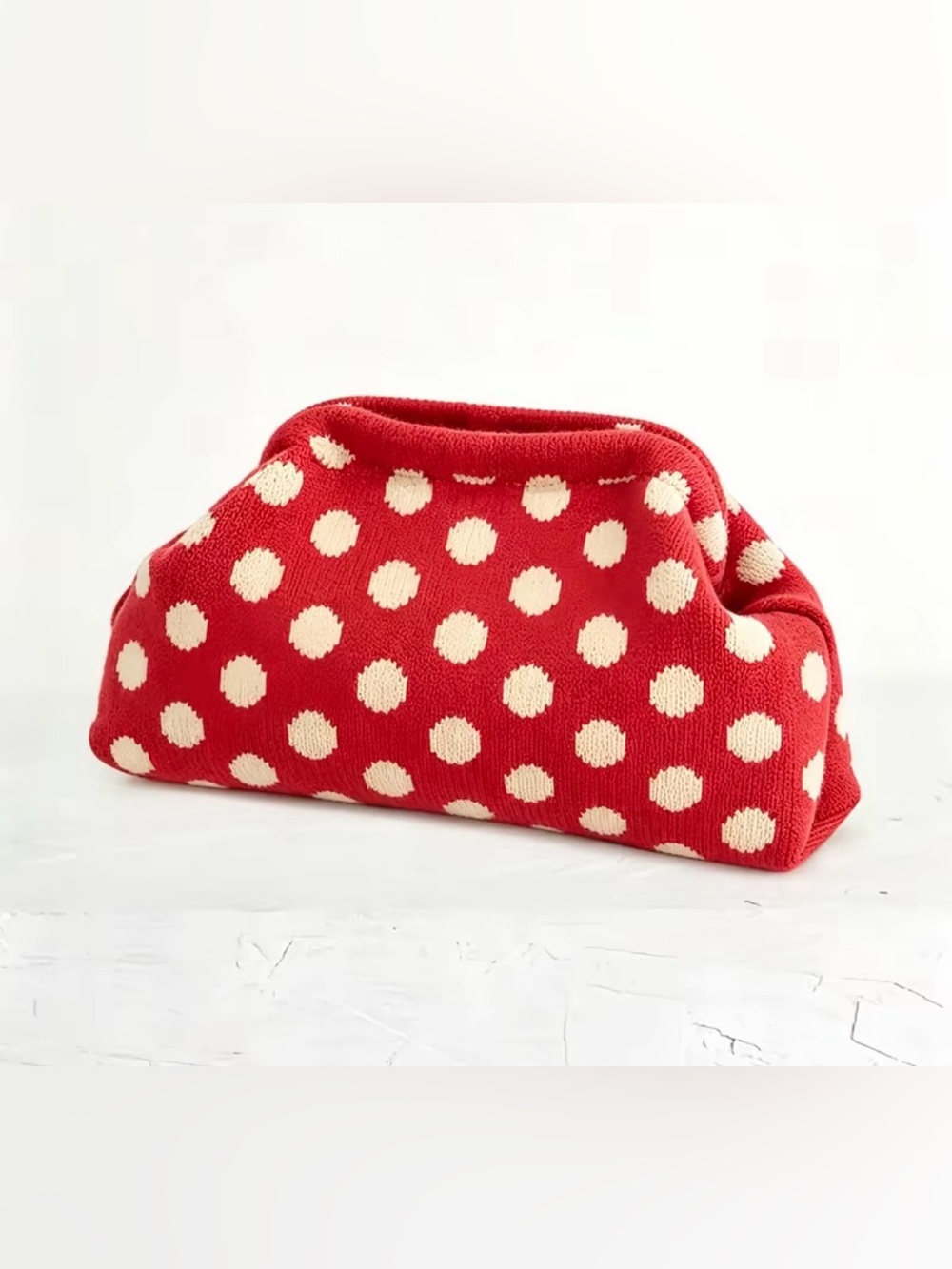 Red Polka Dot Knit Clutch Bag